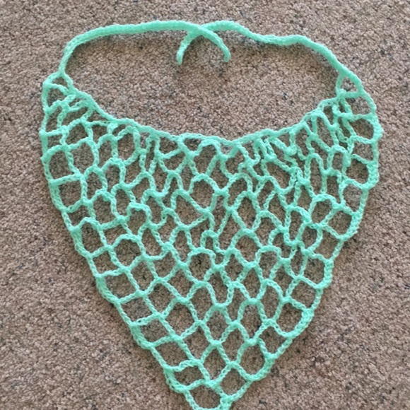HAND CRAFTED Bandana Scarf Kerchief Crochet Mint Green - Picture 3 of 6